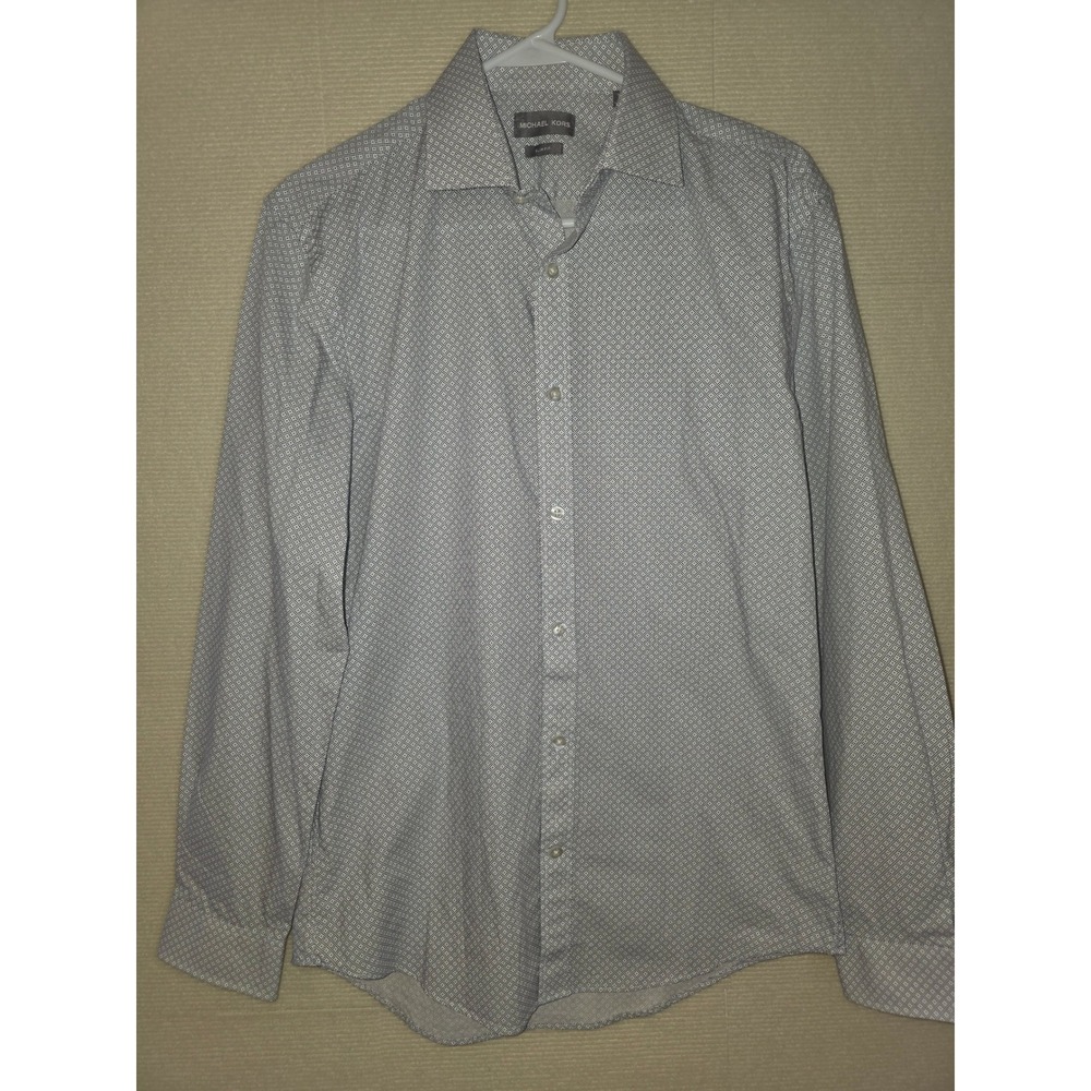 Michael Kors Mens Slim Fit Dress Shirt Grey White Geometric Print 15 32/33 M